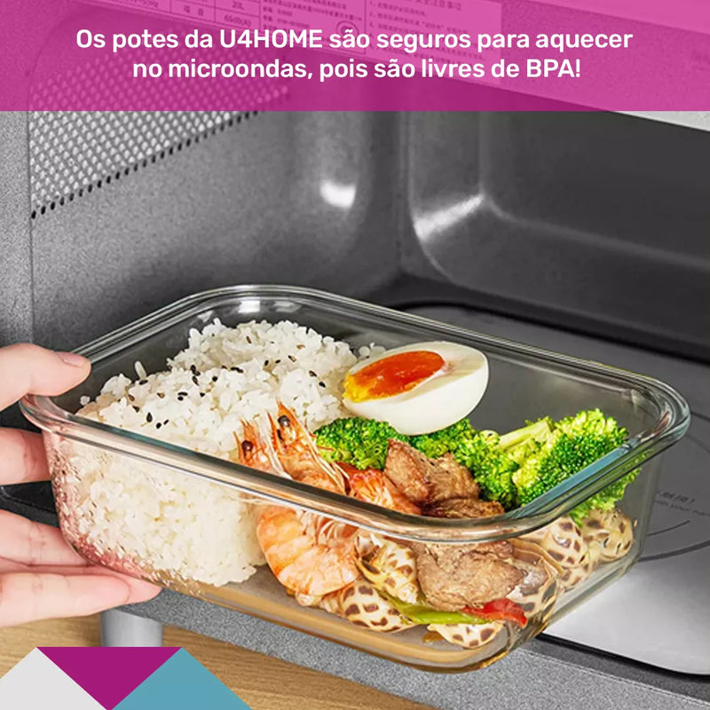Kit 10 Potes Herméticos de Vidro MULTIFUNCIONAL + Brinde [ÚLTIMOS 25 KITS]
